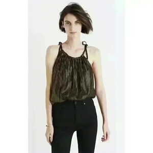 Madewell Metallic Striped Silk Cami Black/Gold, sz 00